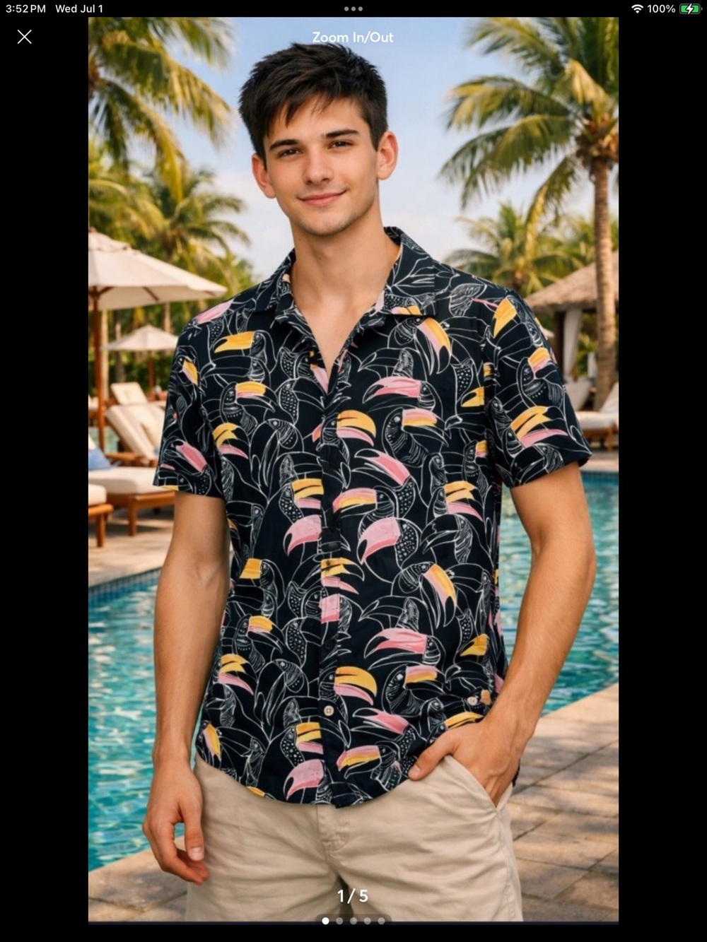 Hurley Mens Shirt Tropical Toucan Print Short Sleeve Stretch Fit XL NWOT Hawaii